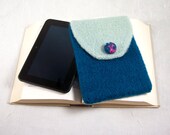 Kindle E-Reader Cover or Case or Cozy in Peacock Blue and Aqua Hand Knitted Felt
