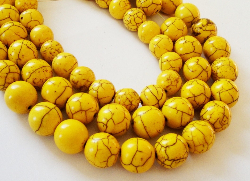 Yellow Howlite Turquoise Round Stone Beads 8 Inch Strand 10mm OR 12mm Beads Not Jewelry