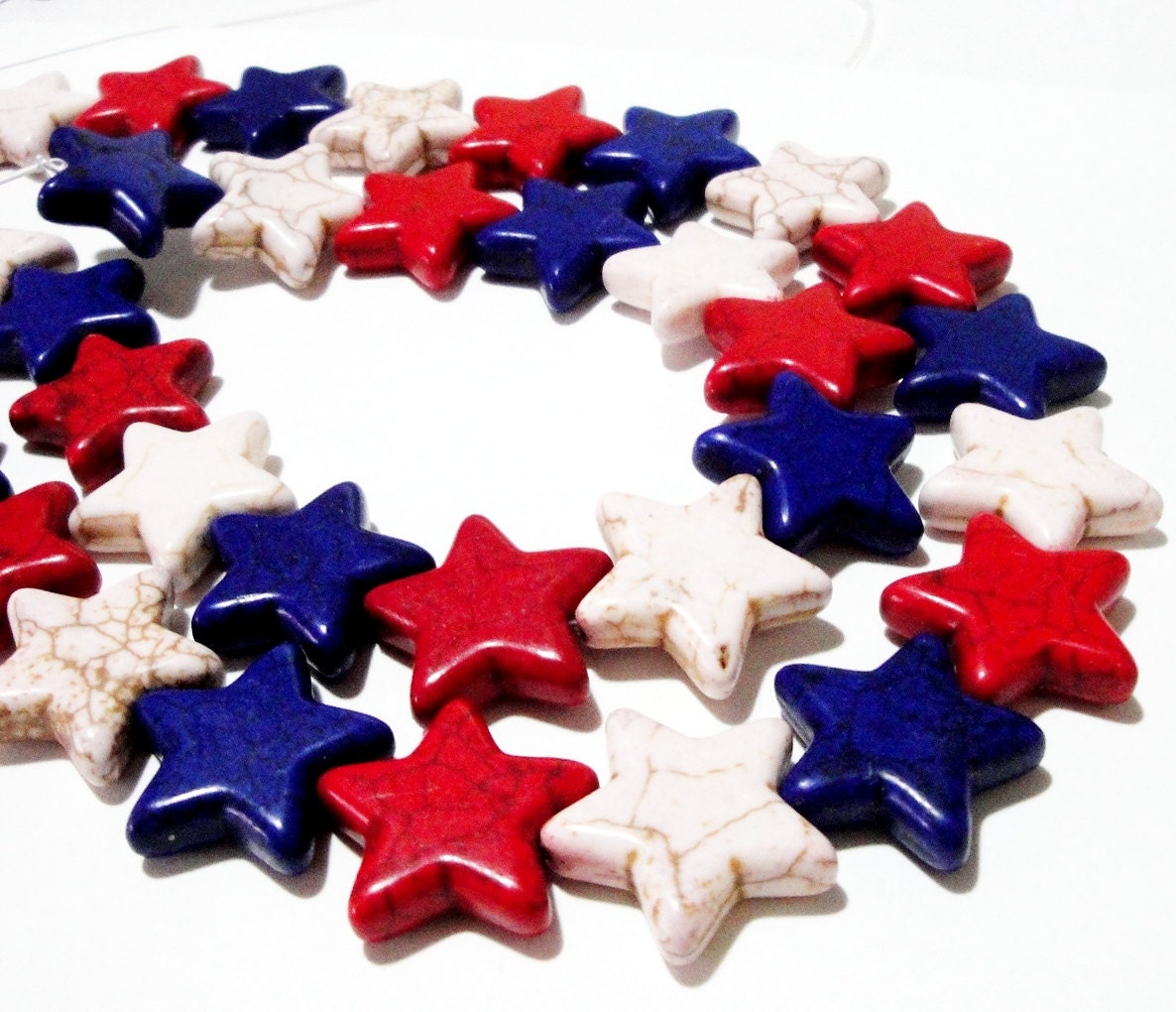 Star Howlite Gemstone Beads, Red White Blue Star Beads 4Th Of July Diy Project (9) Pieces American Flag