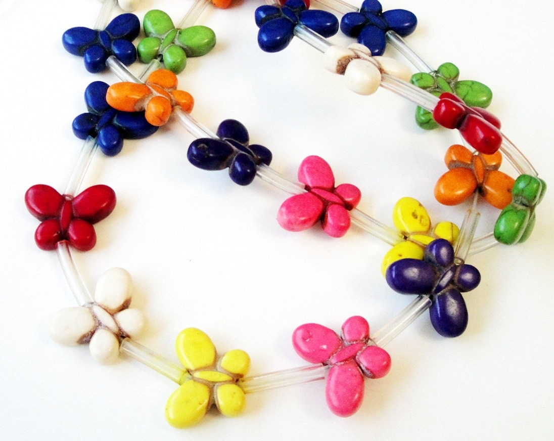 Multi Colored Small Butterfly Magnesite Turquoise Beads/Pendants 16 Inch Strand