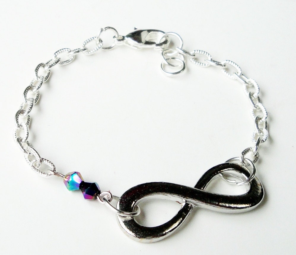 Sideways Silver Infinity Bracelet, Infinity Charm Connector Chainmaille Crystal  Bracelet,Wedding,Prom,Graduation Anniversary, Birthday Gift