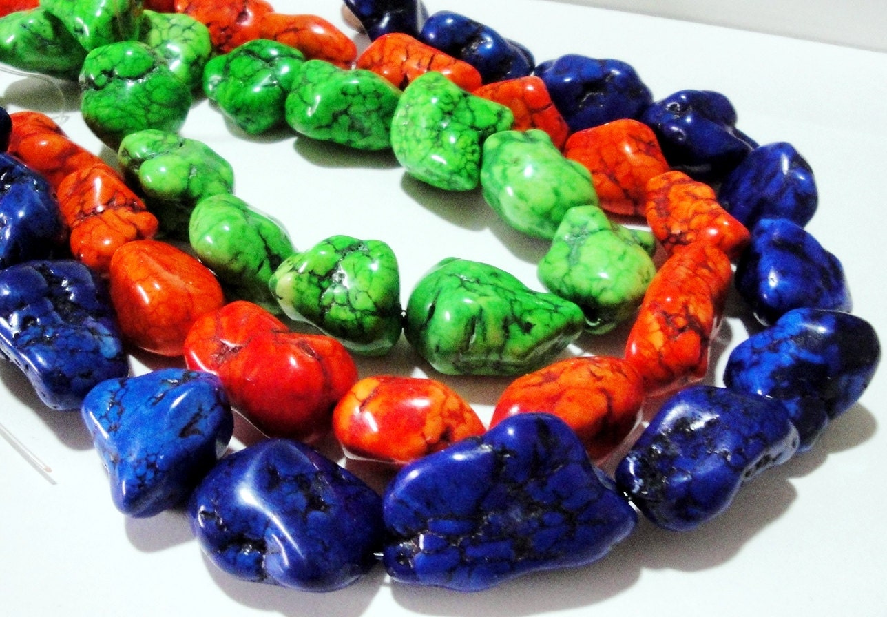 Blue Orange Turquoise Magnesite Chunky Nugget Beads 16 Inch Strand /Only Beads
