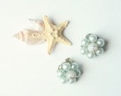 vintage Japanese earrings, vintage earrings, clip on, vintage weddings, floral earrings, jewelry, vintage accessories 'seafoam'
