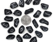 Small Black Obsidian Hand Carved Elder Futhark With Manual & Pouch