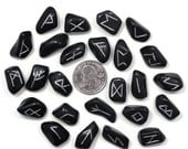 Small Black Onyx Hand Carved Elder Futhark With Manual & Pouch
