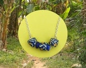 Navy Bead Necklace, Africa Bead Necklace, Silver Chain Necklace