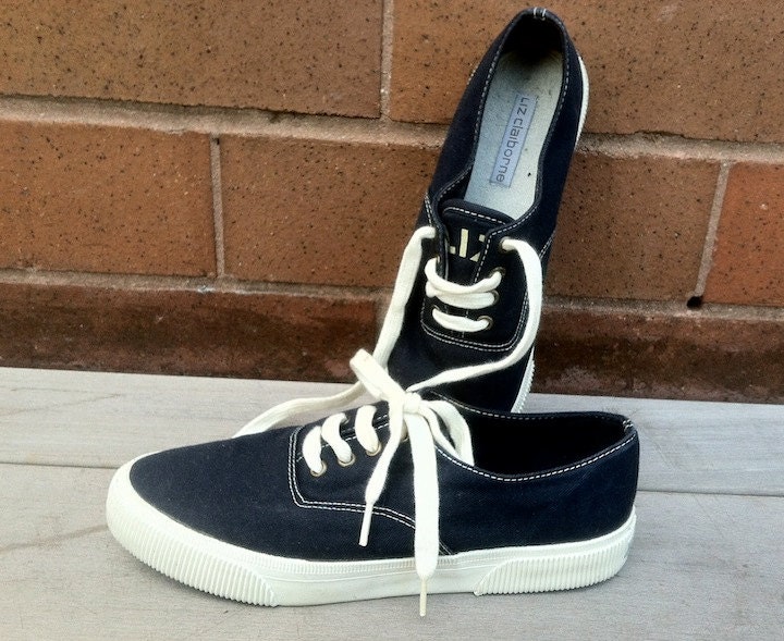 90s Liz Claiborne Navy Canvas Sneakers Women 7  Euro 37.5