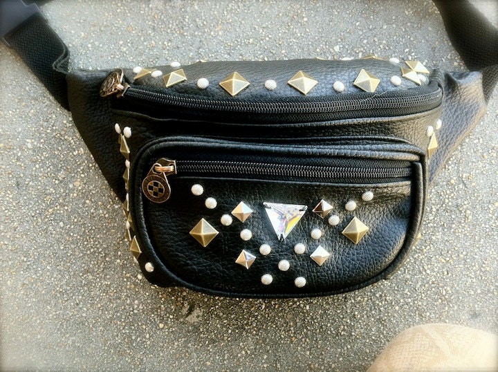 Upcycled studded Svarvoski Crystal Fanny Pack
