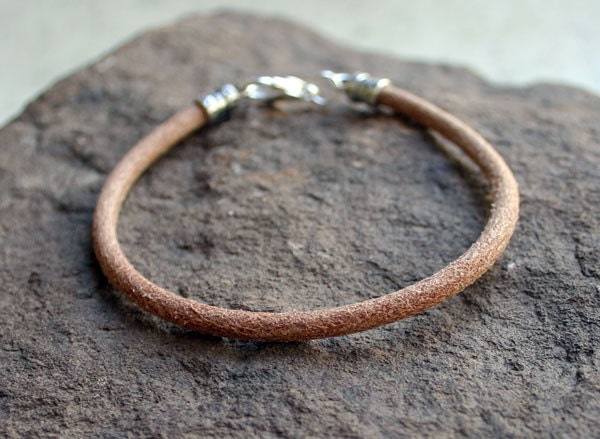 Men's Thick Bracelet 4mm Natural Round Leather Surfer Surf Wrap, Mens Bracelet, Mens Jewelry