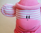 Sock Monkey Doll Pink and White Stripes, Stuffed Animal, Kids