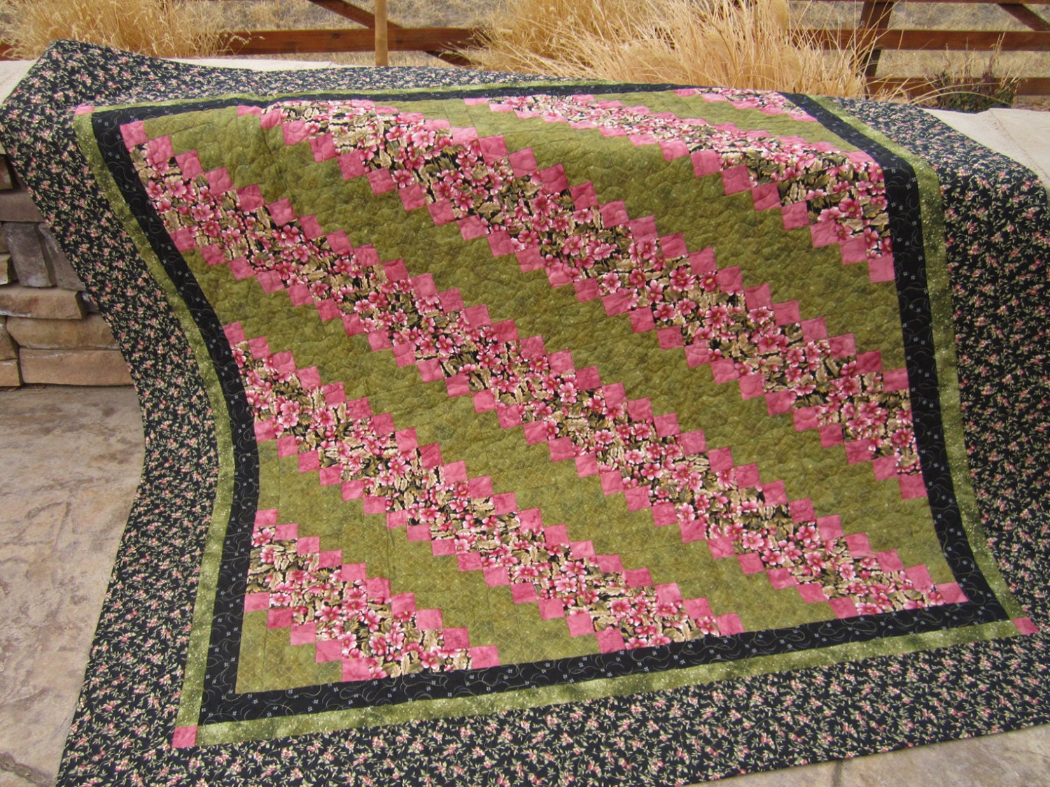 Handmade Quilt, Throw Quilt, Wall Quilt, Floral Patchwork Quilt