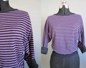 Dolman Sweater Vintage Shirt Purple Stripe 1980s Medium