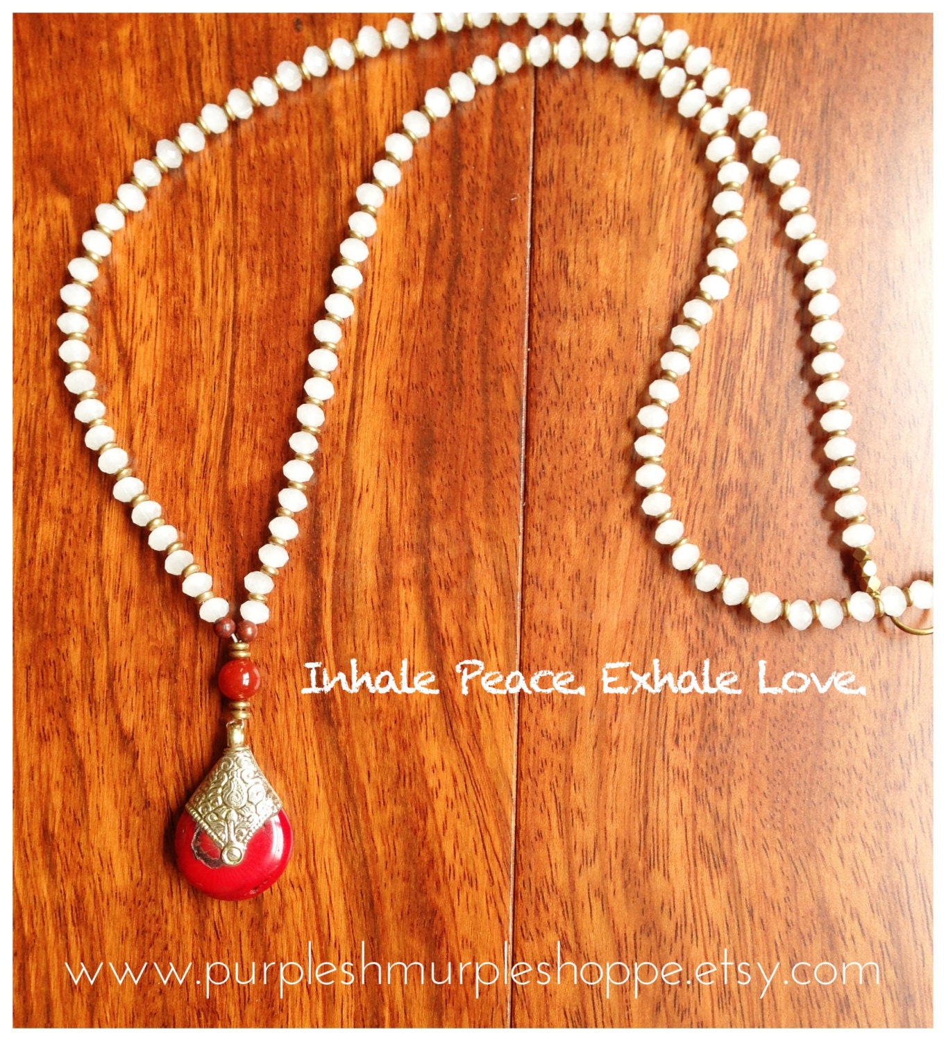 Yoga Inspired Mala Jewelry Coral Pendant