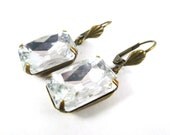 Old Hollywood Gem Earrings, Vintage Crystal Clear Glass, Handmade Jewelry