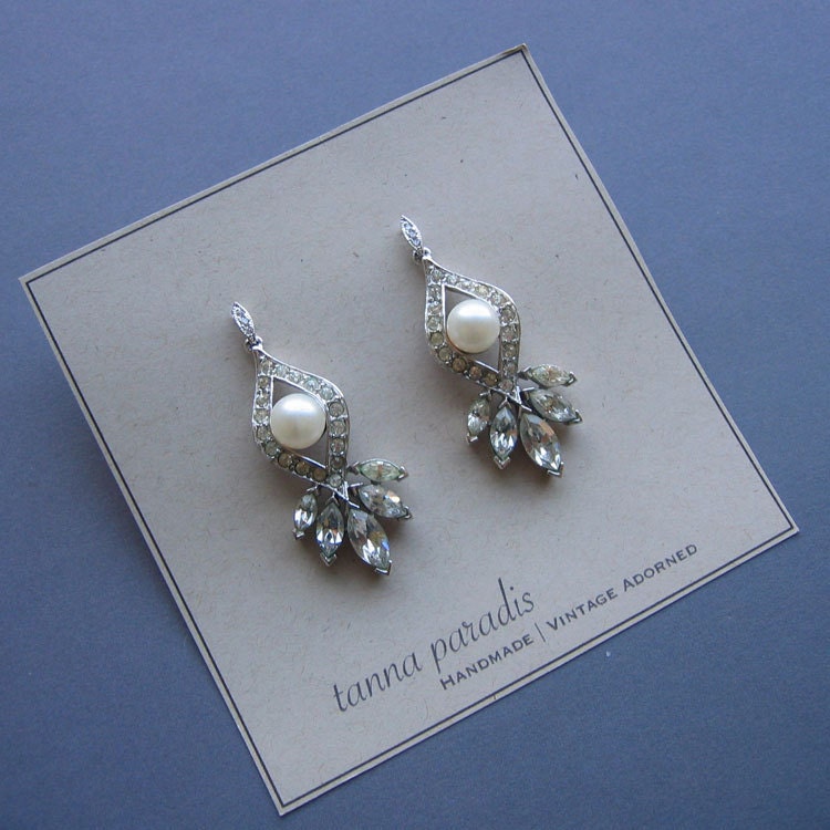 Vintage Earrings - Repurposed Vintage Marvella - Bridal Earrings - Rhinestone Earrings