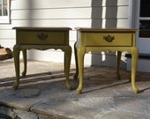 Up cycled Chartreuse Pair of Hand painted Side tables
