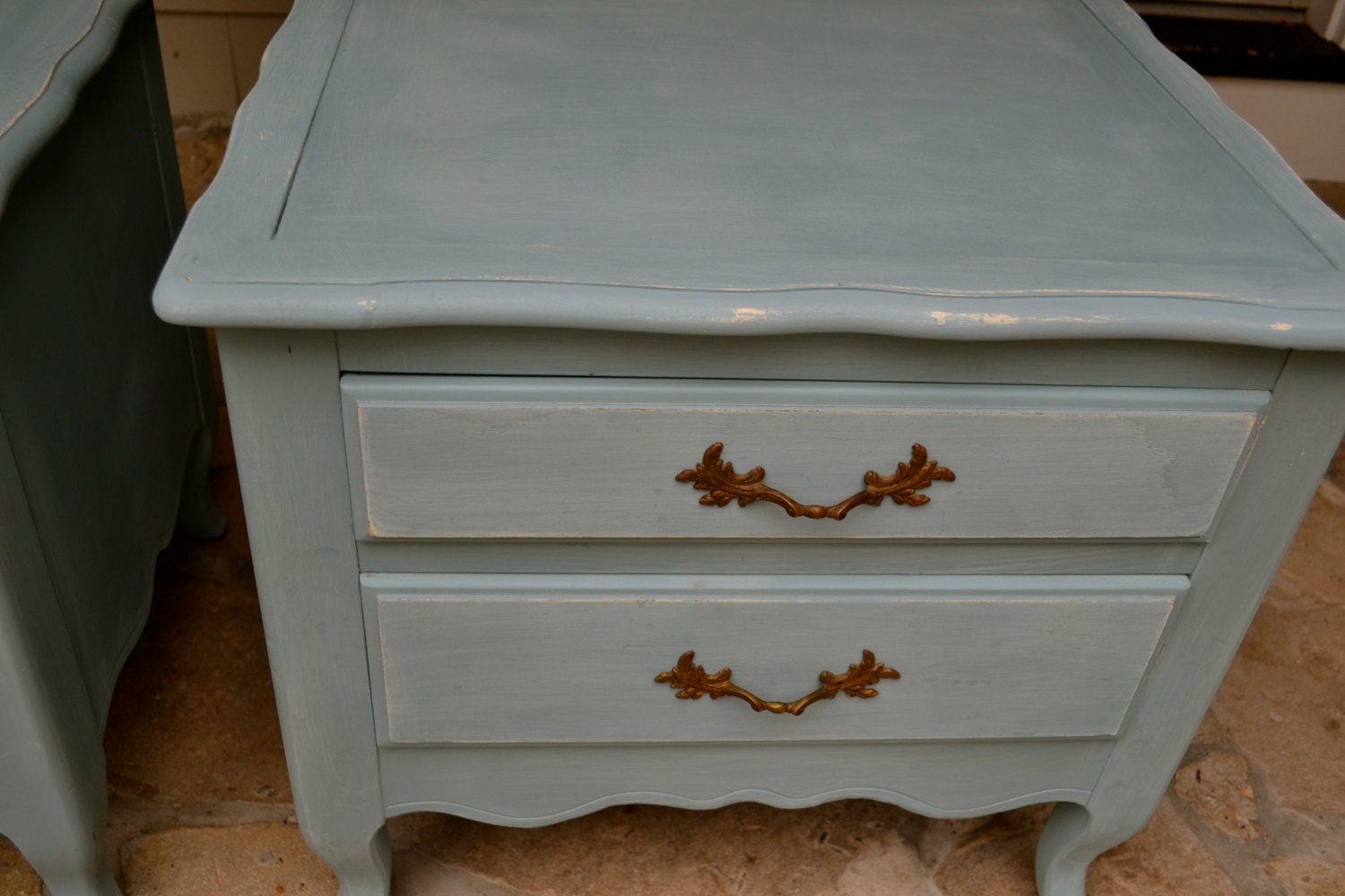 Vintage Hand Painted French Provincial Pair of End Tables
