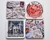 Postage theme wood cork coasters