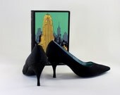 1950s Black Stiletto Heels. Mad Men Fashion.Wedding Bridesmaid.Pointed Toes. Audrey Hepburn.Cocktail Party. Size 10