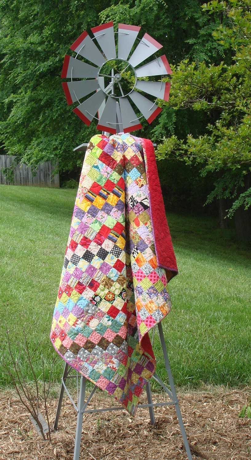 Scrappy Trip Around the World Two Throw Size Quilt - ready to ship