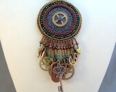 Steampunk Style Bronze and Green Clock Necklace