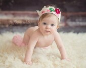 A Vintage Rose is Still a Rose    Vintage Crown knit headband   size Newborn baby girl   0m 3m Ready To Ship
