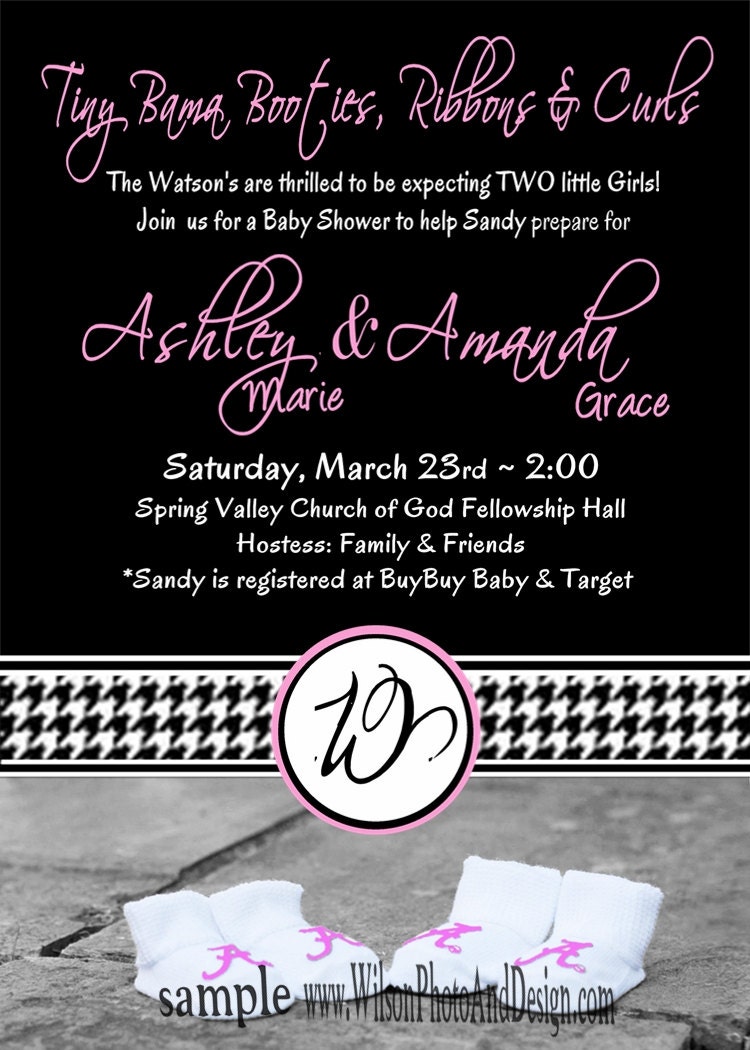 Bama Booties TWIN Baby Shower Invitations BOY or GIRL