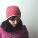 Red Striped Slouchy Beanie Knit Hat / made from Upcycled Sweater / Unisex Accessories Hats / Ski Hat Cap / by Garage Couture