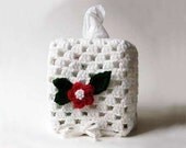 Red Rose Crochet Tissue Box Cover, Cottage Chic Style Home Fashion, Handmade