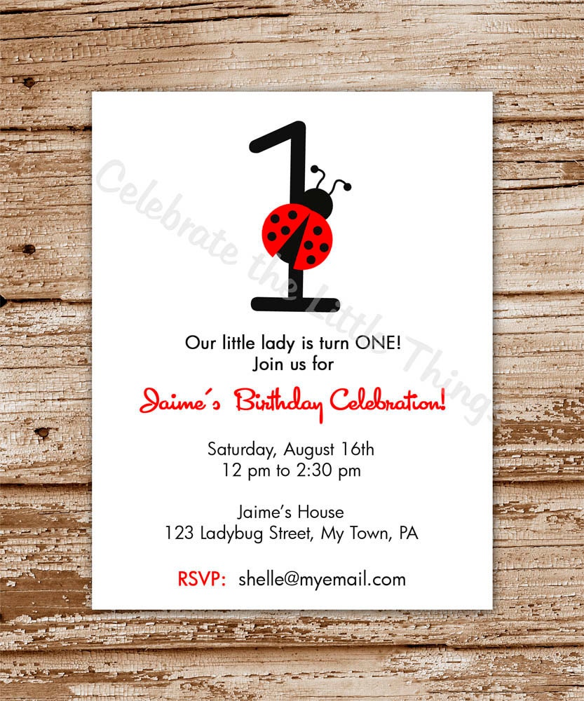 SET of 12 Classic LADYBUG Invitations : Personalized Il_570xn