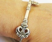 Steampunk Victorian Skeleton Key Bracelet- Sterling Silver Ox Bracelet- Alice in Wonderland Inspired