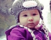 Light Pink/Gray Sock Monkey Earflap Hat