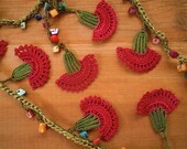 crochet necklace, lariat, burgundy, carnation