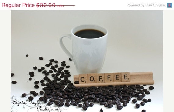 Starbucks Coffee Food 8x10 Photography Fine Art Home Decor Wall Art Scrabble Tiles Coffee Mug Coffee Beans