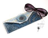 Eyeglasses Sunglasses Case Pouch Clutch Wallet - Blue, Gold Fabric