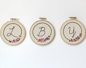 Custom embroidered initials and flowers - 4" wooden embroidery hoop