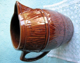 1920s McCoy Large Faux Bois Barrel Pitcher