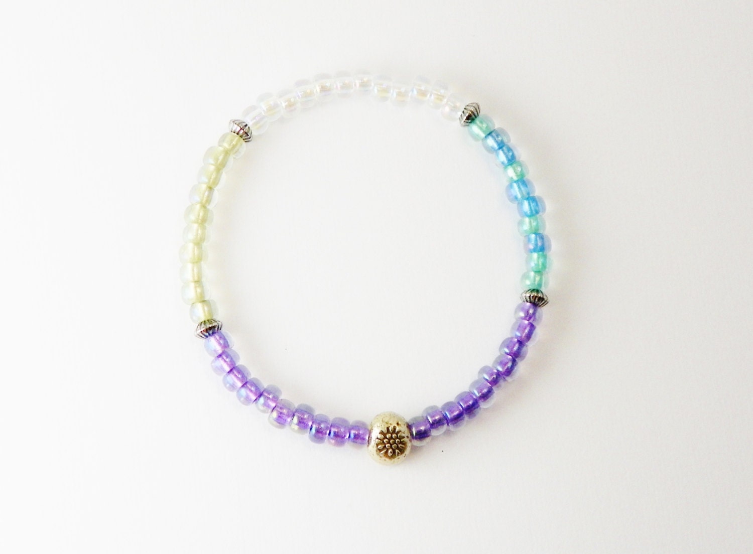 Stretch Bracelet  /   Stacking /  Miyuki  Seed Bead  /   Summer Jewelry  / Hill Tribe Silver