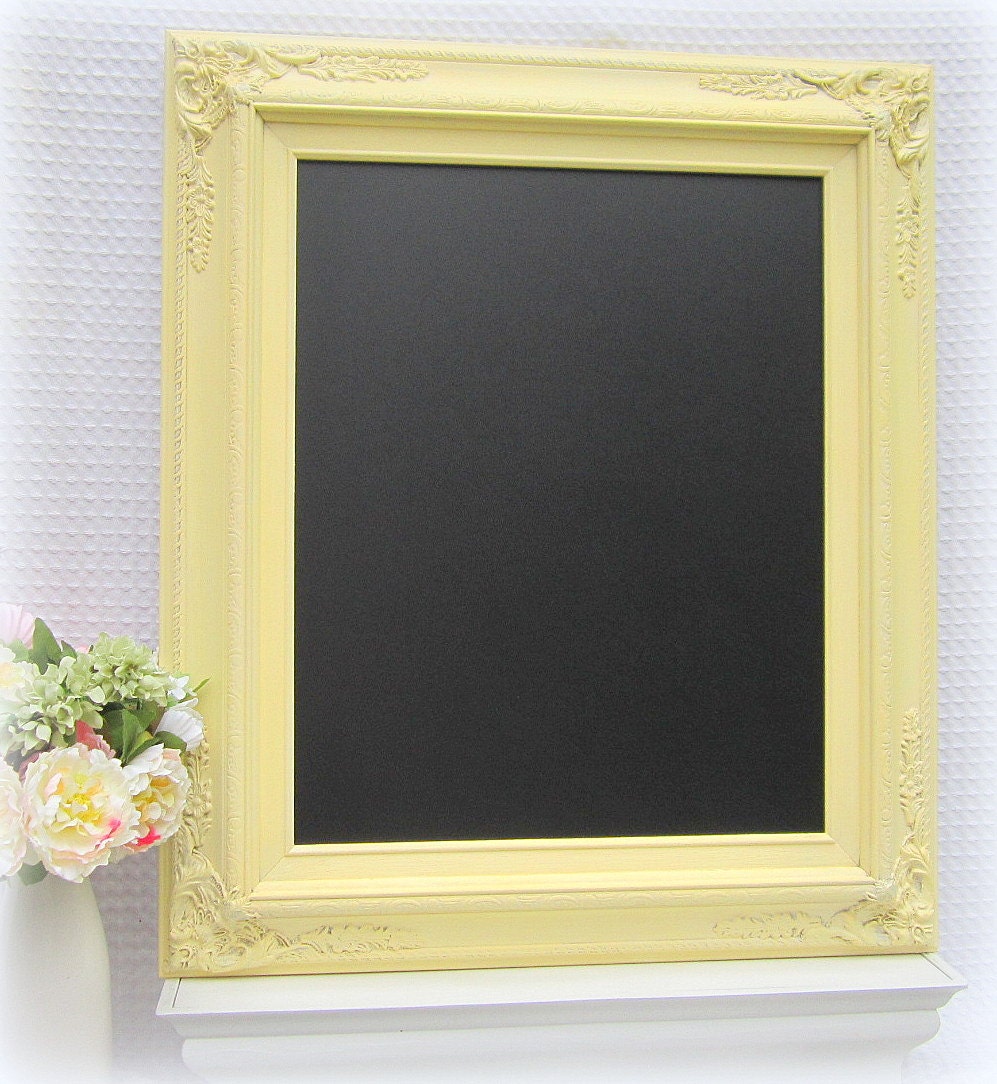 NEW SPRING COLORS Soft Buttercream Framed Magnetic Chalkboard 27"x23" Creamy Buttercream Rustic Yellow Wedding Framed Chalk board