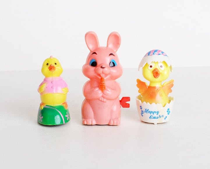 Vintage 60s MOD Hard Plastic Easter Toys Windup Lot - twinheartsvintage