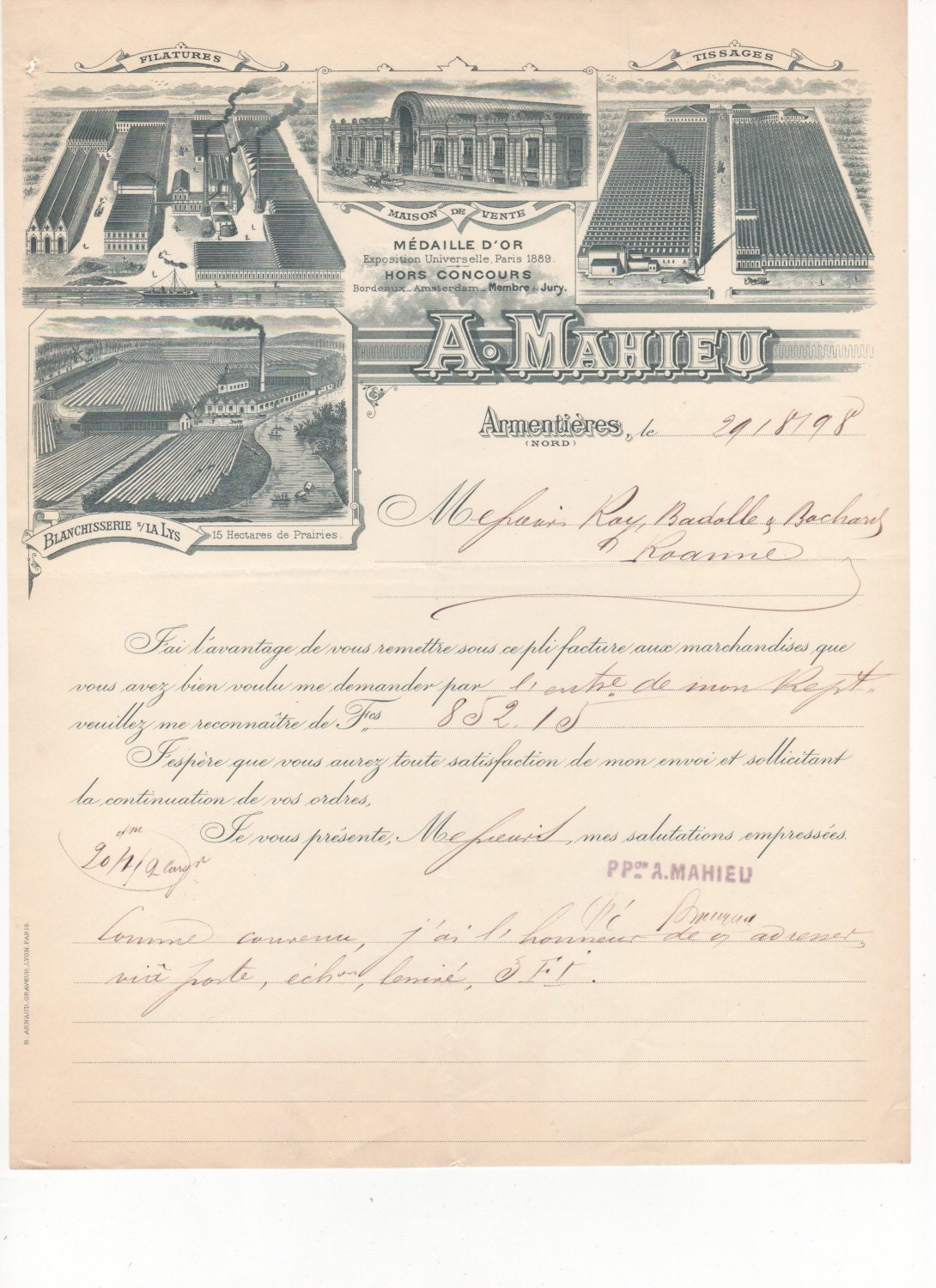 French EPHEMERA Vintage INVOICE FRENCH