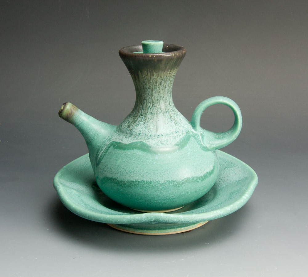 Handcrafted Turquoise olive oil ewer and dipping set - 957