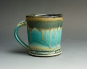 Handmade stoneware coffee mug or tea cup turquoise and blue - 1029
