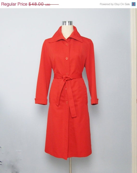 20% OFF SALE Vintage 1960's Long CHERRY Red Trench Coat /// Medium