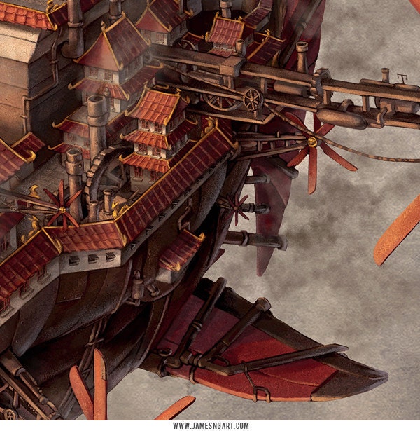 Imperial Airship Chinese Steampunk Print by James Ng