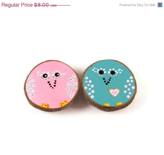 Sale 10% Off Two little Birdies Maple Wood Hand Painted Magnets
