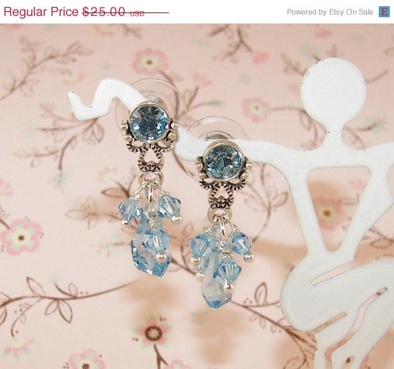 Sale 10% Off Indicolite Sky Blue Elegant Take me to the Ball Fancy Dance Swarovski Crystal Post Stud Dangle Earrings