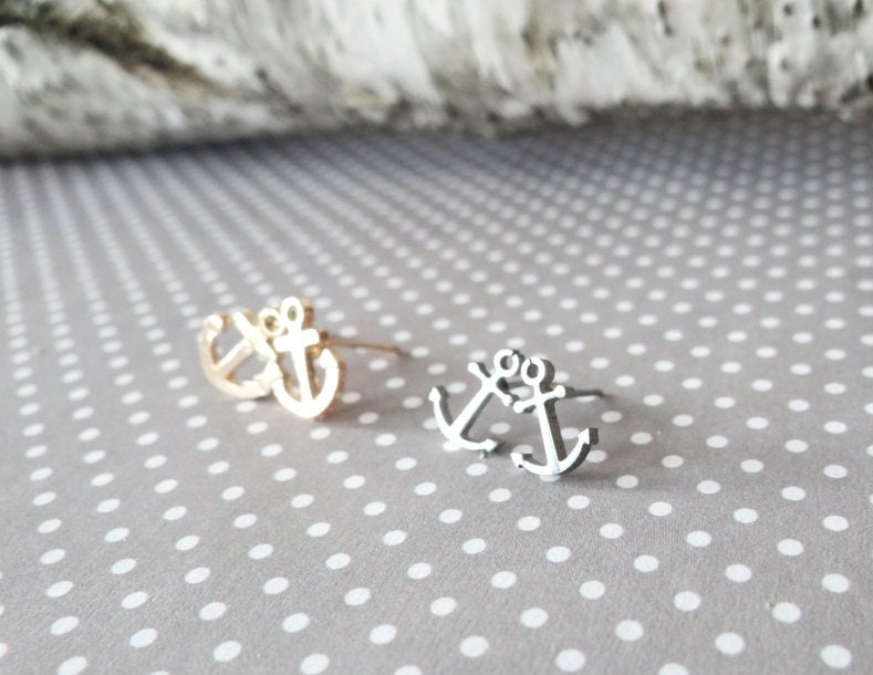 Anchors Away Tiny Petite Anchor Post Earrings - Gold or Silver