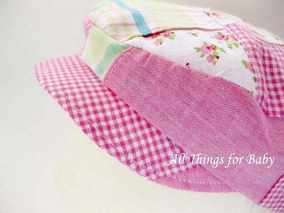 Baby girl hat pink cap patchwork plaid- Prints Charming