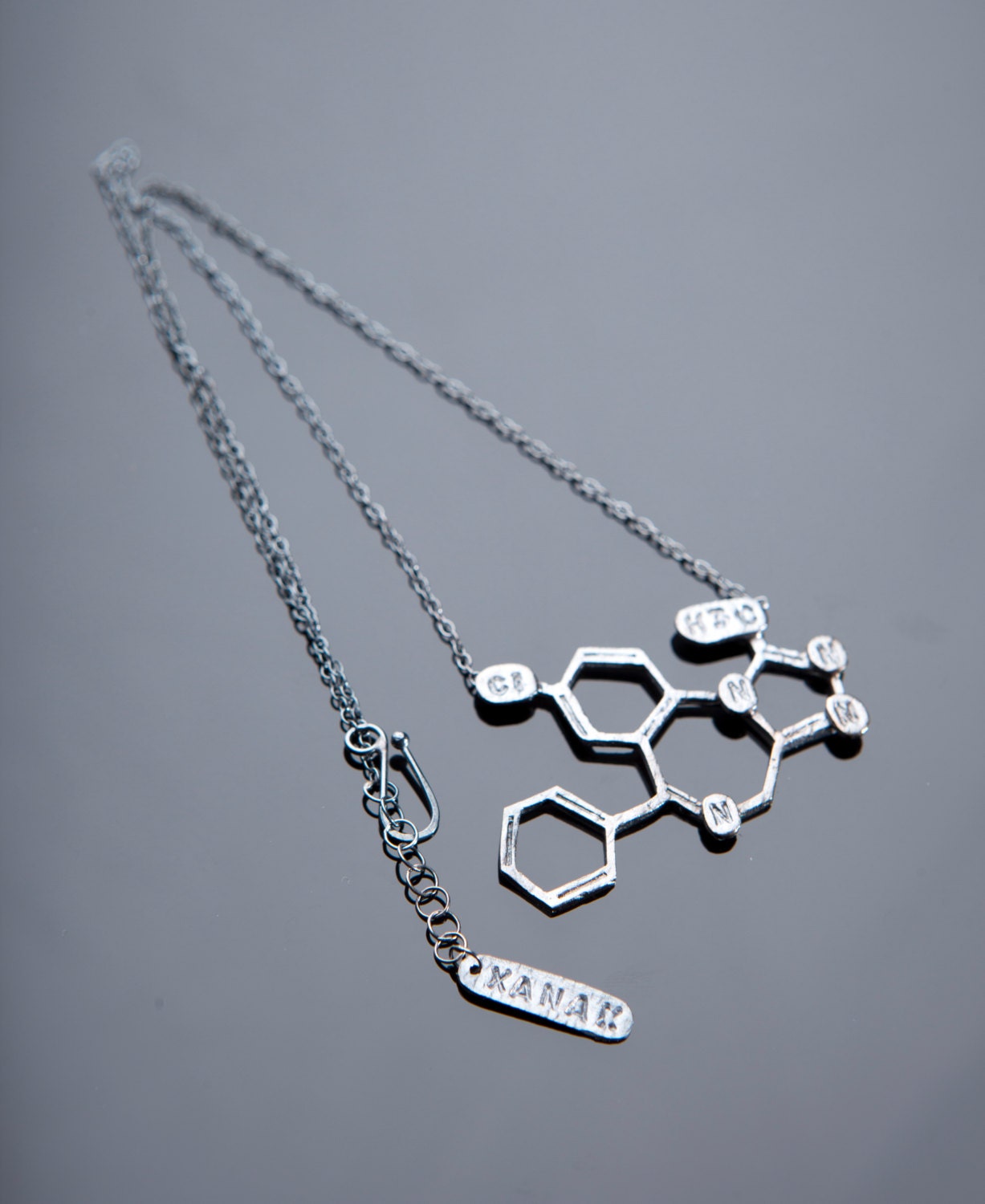 Xanax Chemical Structure 16" Necklace in Sterling Silver